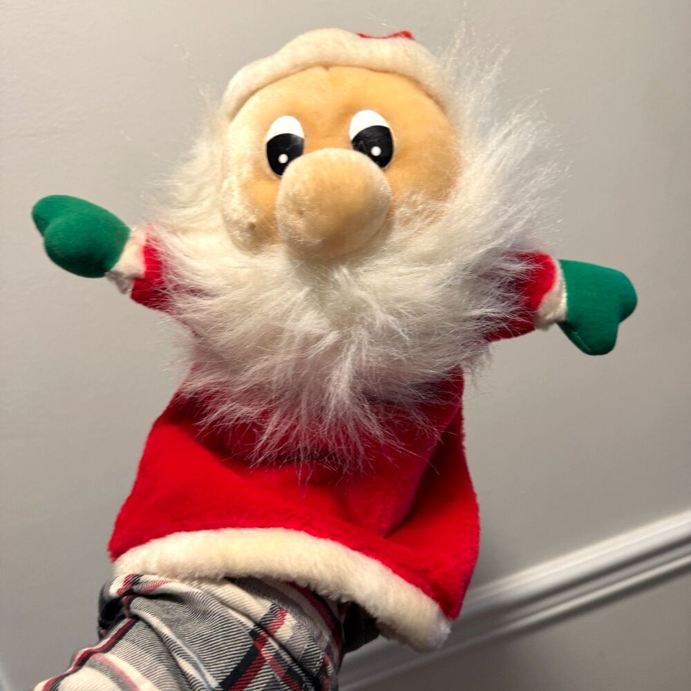 Vintage Santa Claus Hand Puppet Plush Christmas Red White Beard Unbranded
